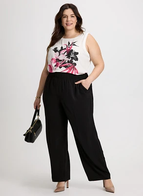 Sleeveless Floral Print Blouse & Wide Leg Pants