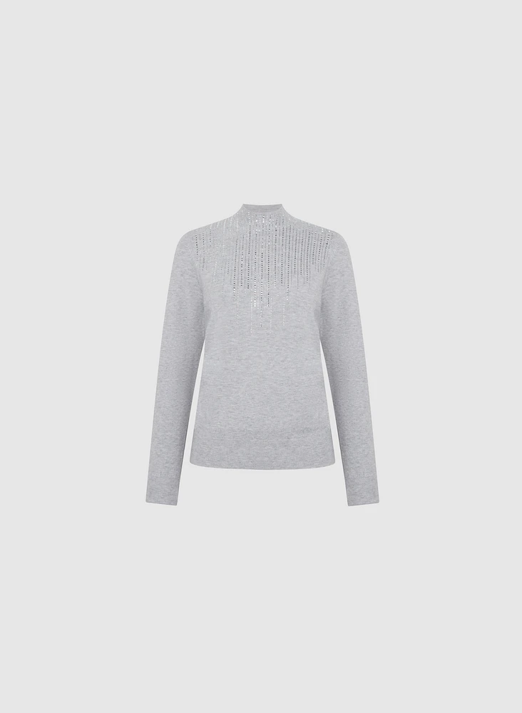 Rhinestone Mock Neck Sweater