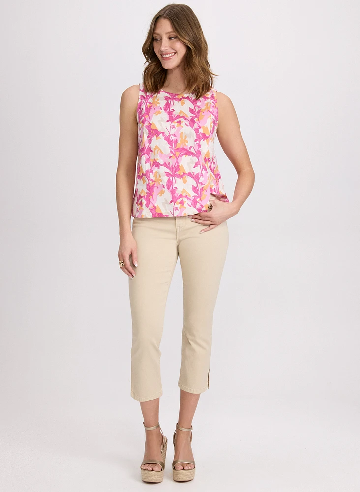 Blouse en lin florale sans manches