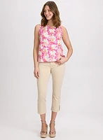 Blouse en lin florale sans manches