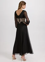 Metallic Floral Appliqué Dress