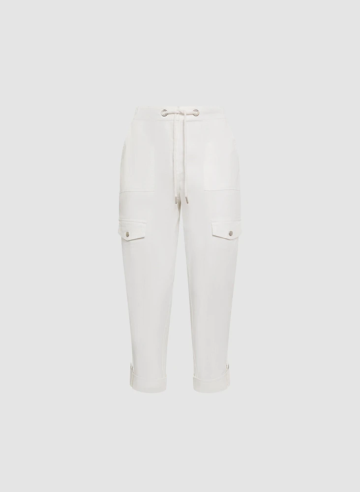 Cotton Drawstring Waist Cargo Capris