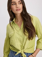 Linen-Blend Crosshatch Detail Blouse