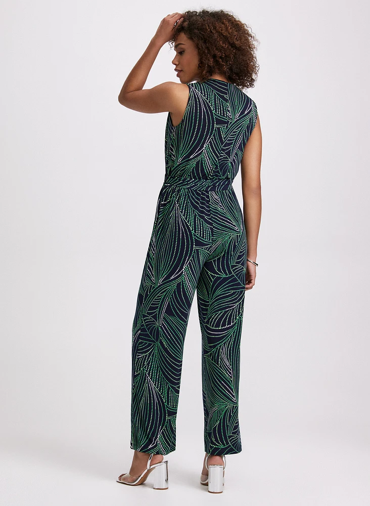Abstract Leaf Print Jumpsuit