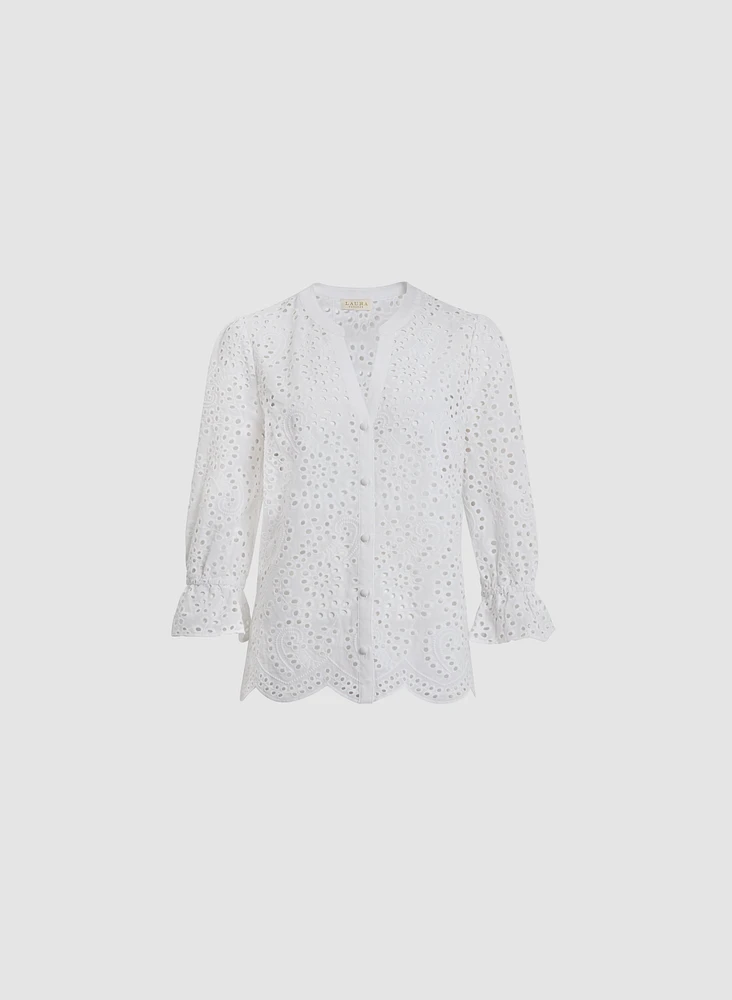 Eyelet Button Down Blouse