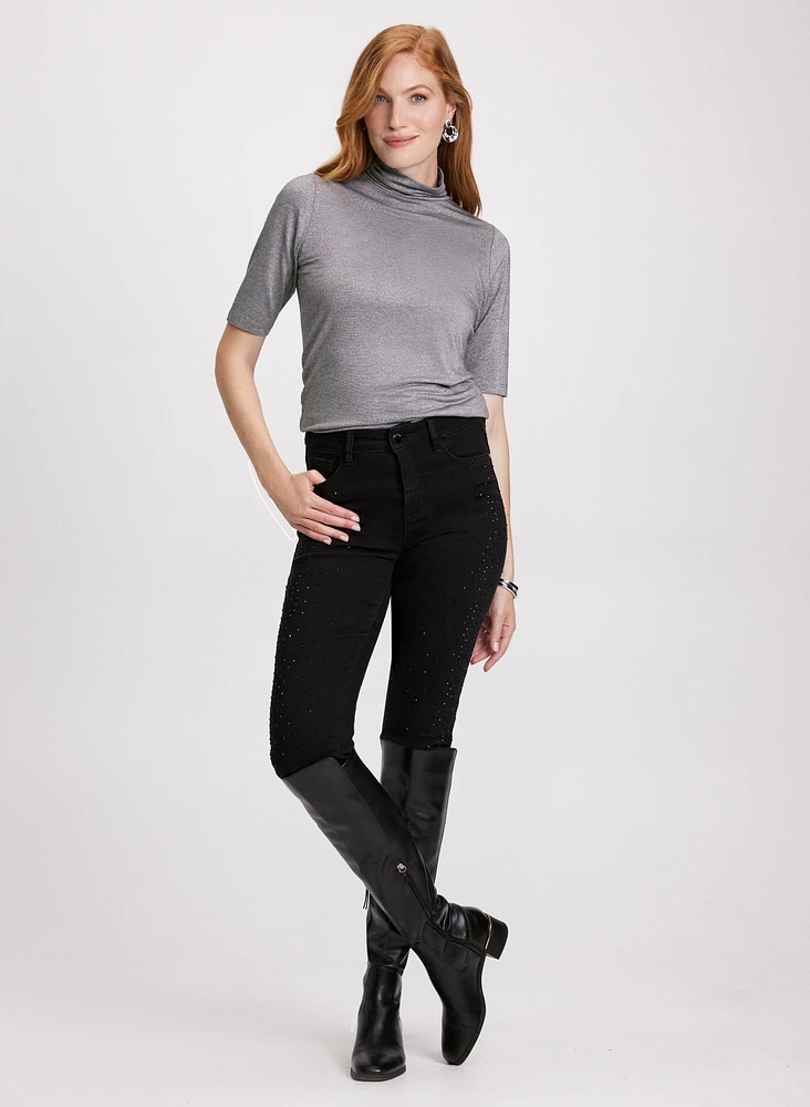 Metallic Knit Turtleneck Top