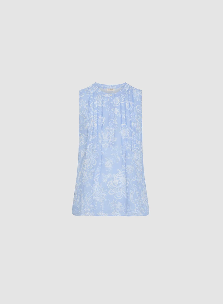 Sleeveless Floral Pleated Blouse