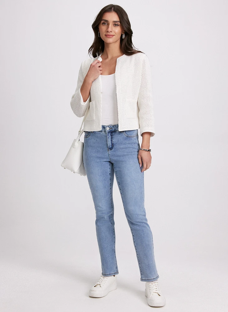 Tonal Stone Embellished Straight-Leg Jeans