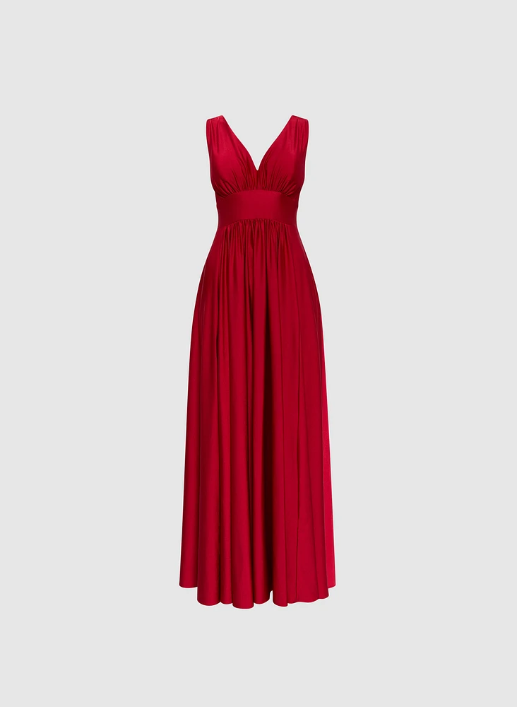 Sleeveless Plunging Neckline Dress