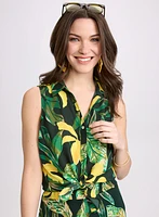 Sleeveless Palm Print Blouse