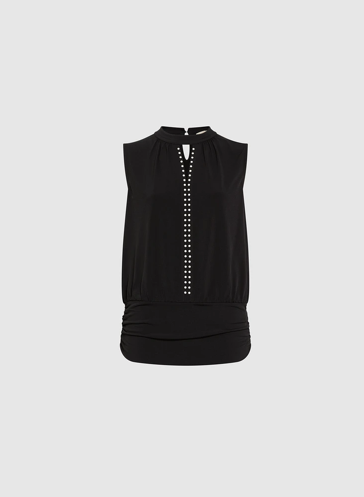 Keyhole Detail Pearl Trim Top