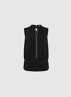 Keyhole Detail Pearl Trim Top