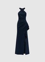 Ruched Waterfall Flounce Dress