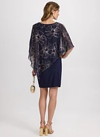Metallic Floral Capelet Dress