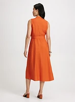 Robe midi en lin avec ruban à nouer