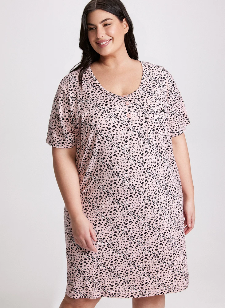 Short Sleeve Heart Print Nightgown