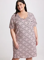 Short Sleeve Heart Print Nightgown