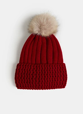 Tuque en tricot côtelé à pompon