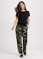 Pantalon à enfiler motif feuilles