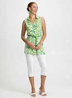 Sleeveless Paisley Button-Down Tunic