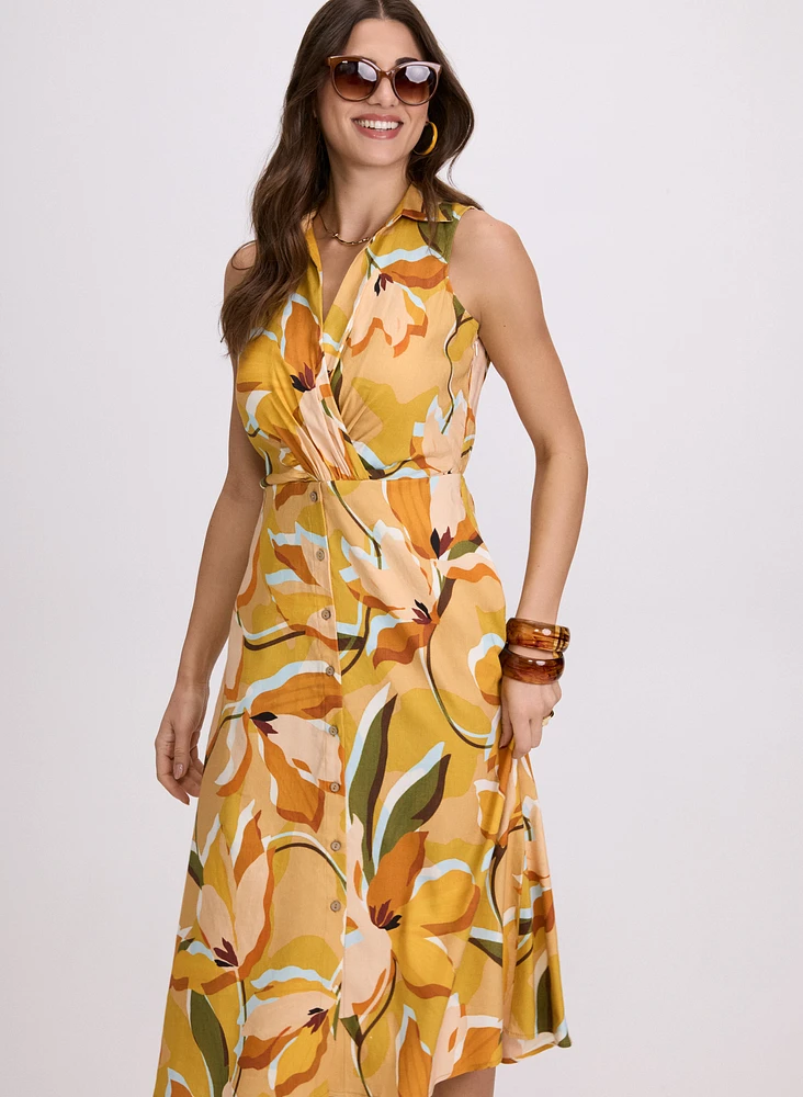 Robe cache-coeur boutonnée à motif floral