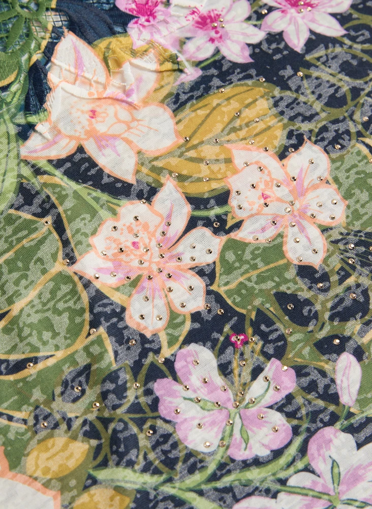 Floral Openwork Detail T-Shirt