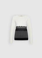 Printed Lace Overlay Sweater