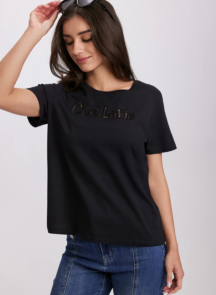 Cut-Out Script T-Shirt