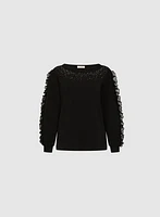 Ruffle Sleeve Rhinestone Embellished Top