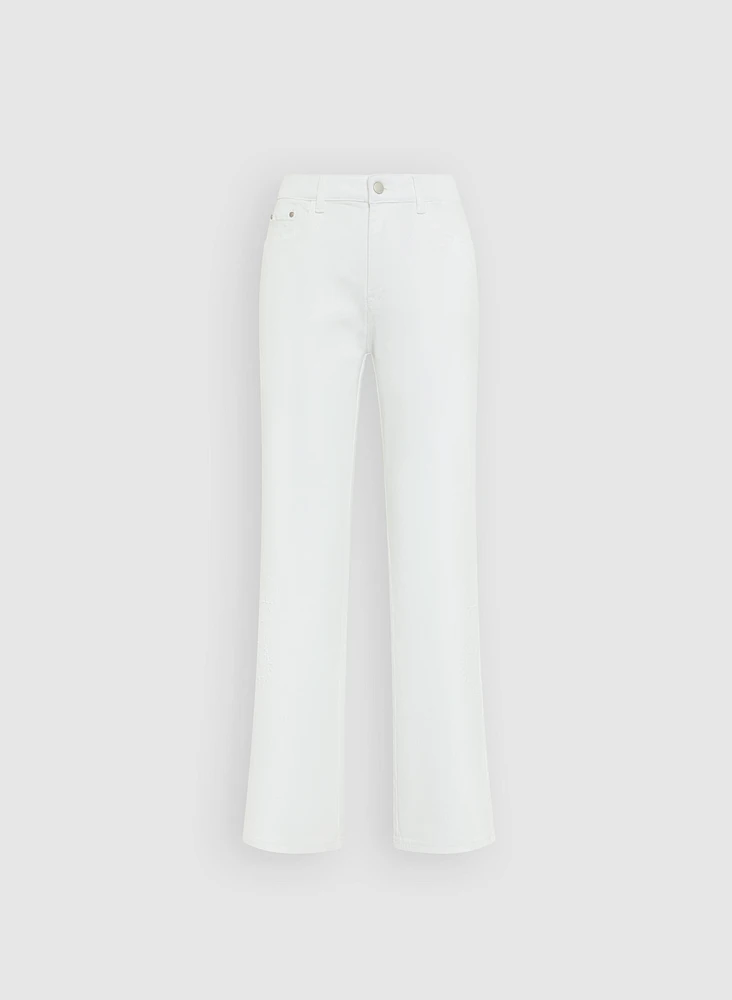 Tonal Embroidered Straight-Leg Jeans