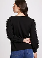 Ruffle Sleeve Rhinestone Embellished Top