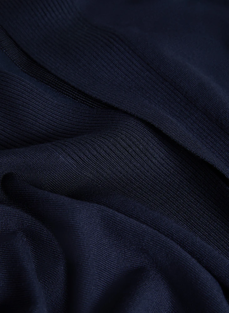 Ribbed Trim Open-Front Cardigan