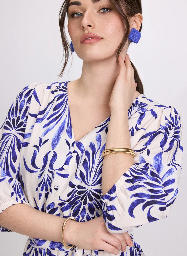 Printed Elbow Sleeve Dress
