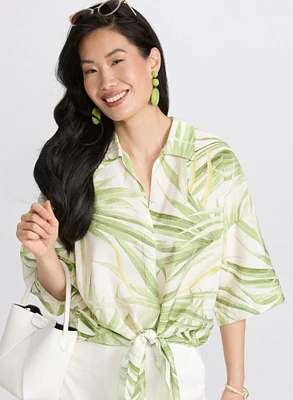 Tropical Tied-Hem Blouse