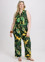 Palm Print Wide-Leg Pants