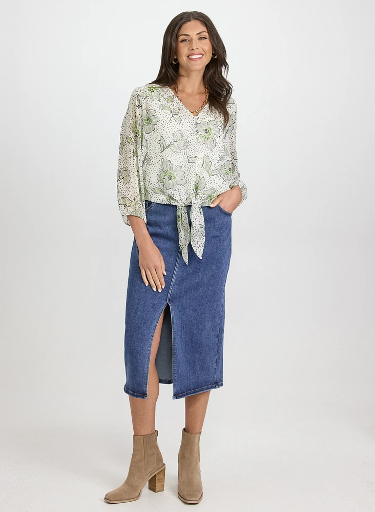 Floral Tied Hem Blouse