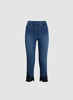 Embroidered Hem Straight Leg Jeans