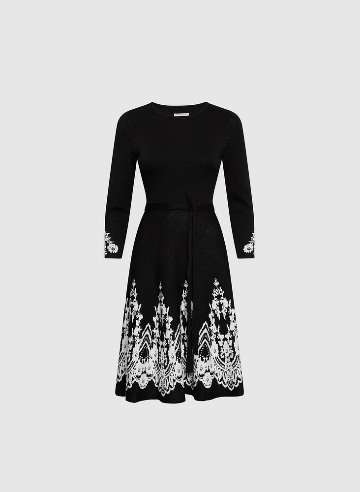 Paisley Placement Print Knit Dress