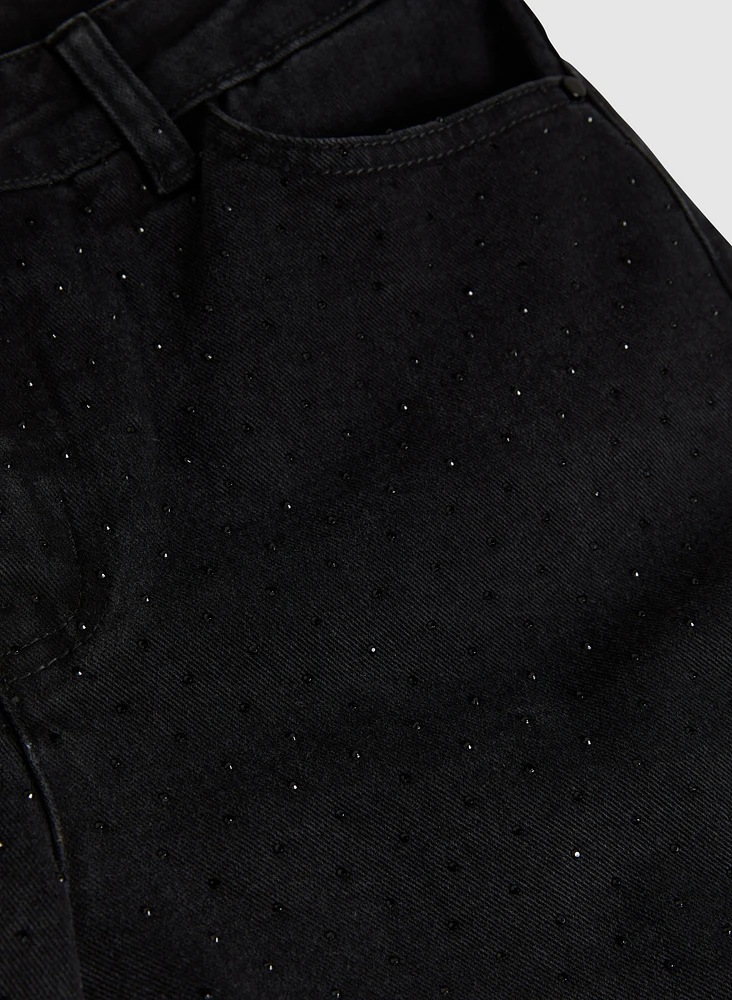 Rhinestone Detail Straight Leg Jeans
