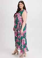 Floral Waterfall Ruffle Dress