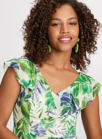 Ruffled Leaf Print Maxi Dress