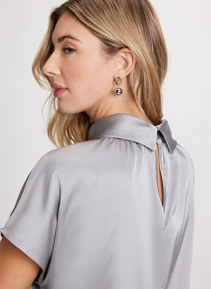 Twist Neck Satin Blouse