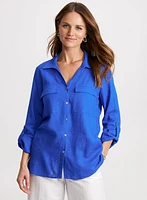 Blouse à manches roulées en mélange de lin