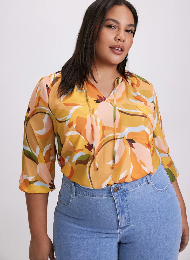 Floral Split Neck Blouse