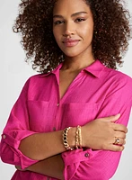 Linen-Blend Roll-Up Sleeve Blouse