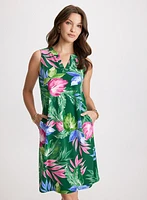 Tropical Print A-Line Dress
