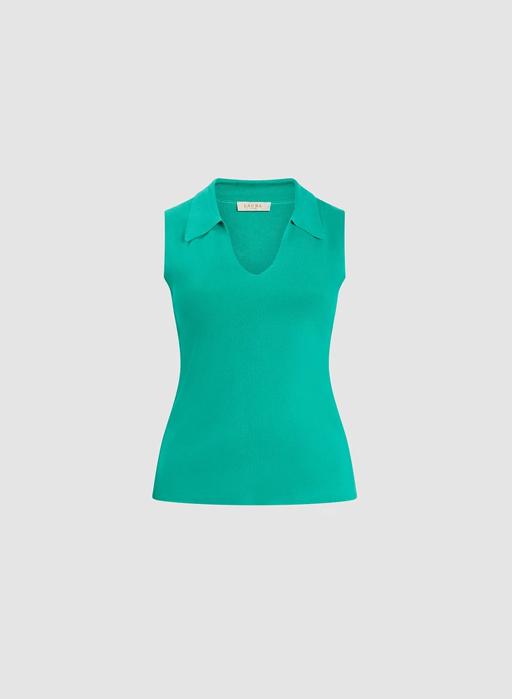 Ribbed Sleeveless Polo