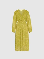 Leaf Print Plissé Dress