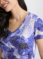 Embellished Leaf Print T-Shirt