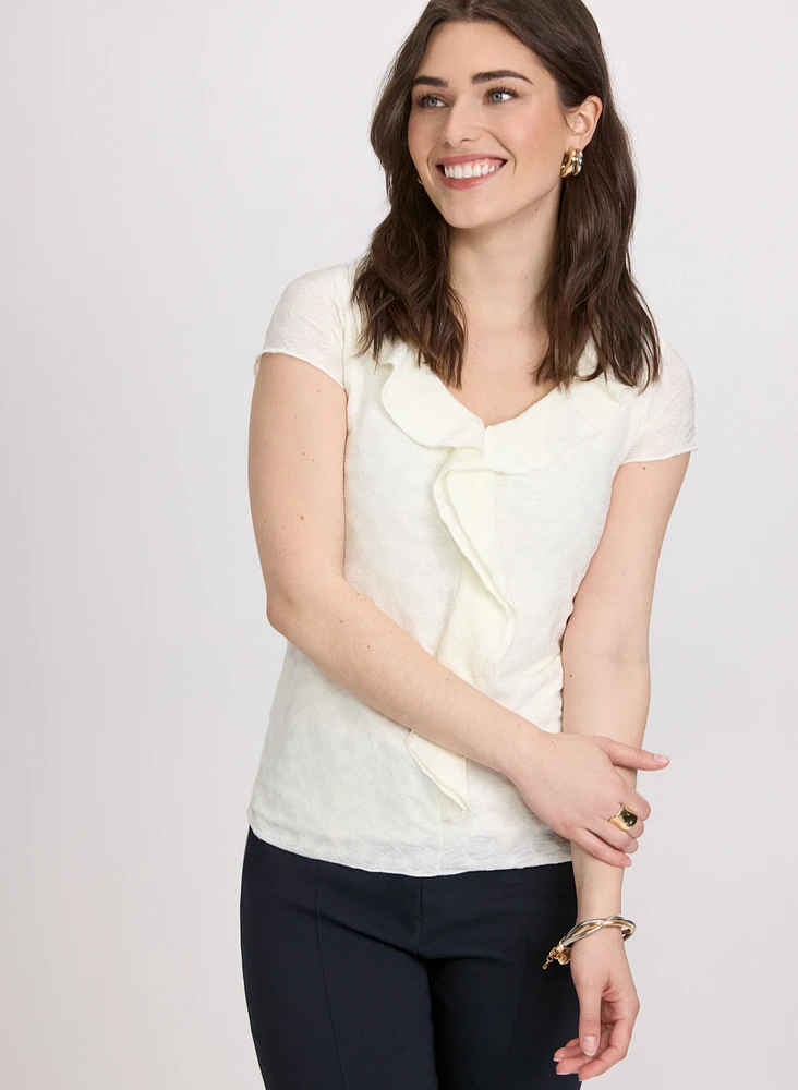 Textured Ruffle Front Top
